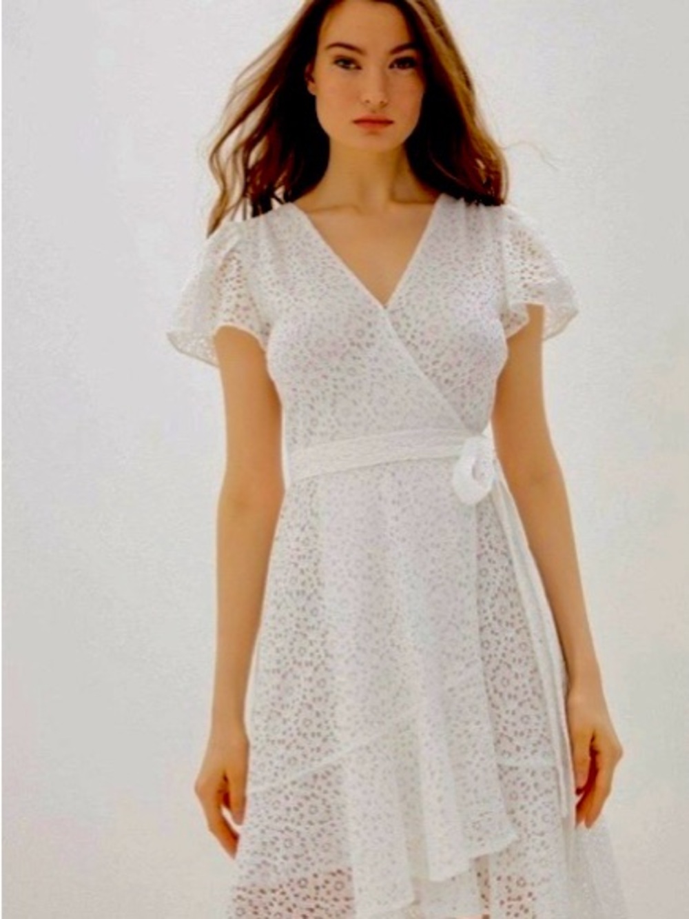 Michael Kors White Eyelet Wrap Midi Dress